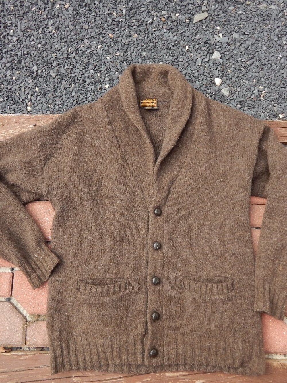 Eddie Bauer Wool Cardigan Sweater w/Elbow Pads Wool Grunge Mens Medium Cobain